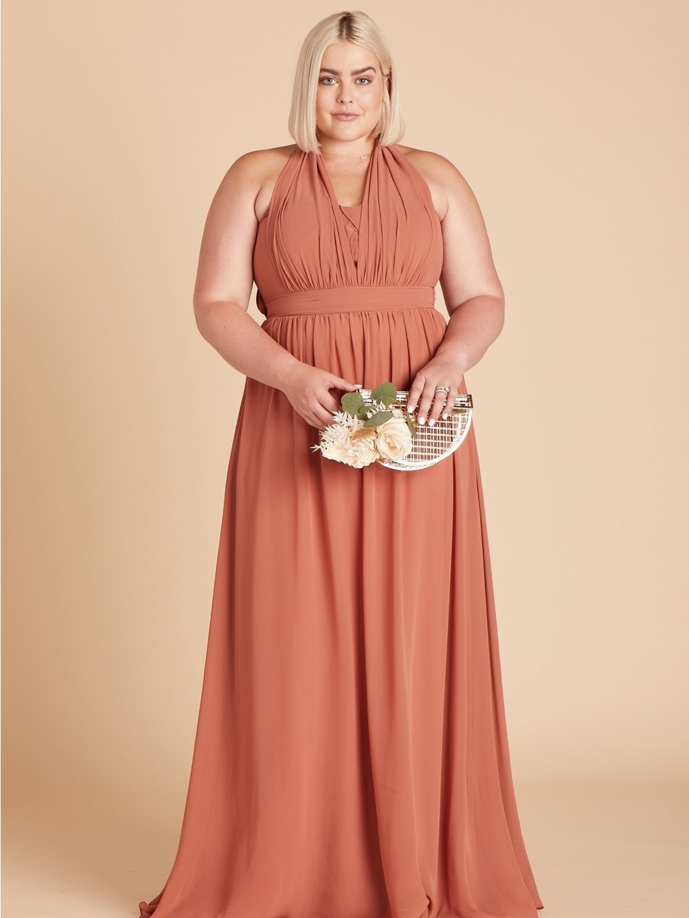 Birdy Grey Strapless Grace Dress Chiffon Terracotta Maxi Dress Bridesmaid XL